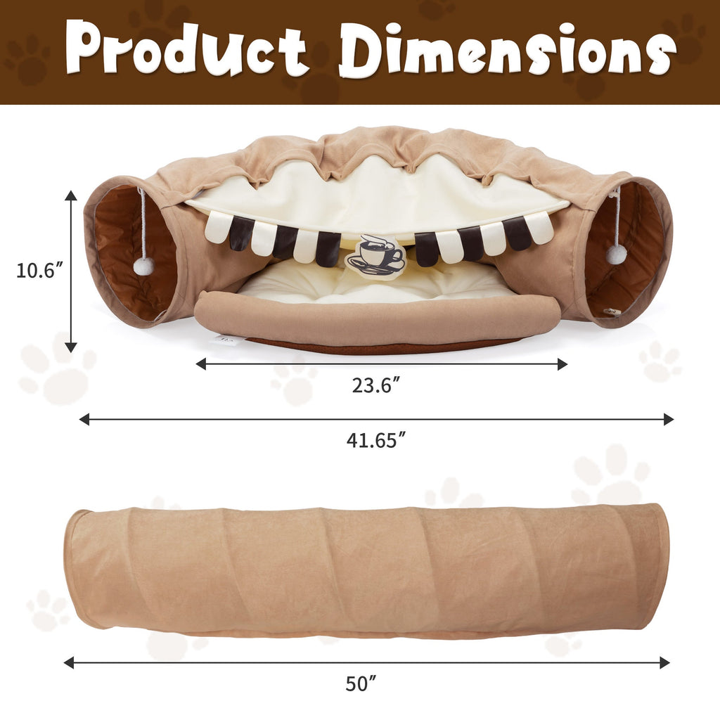 Foldable Katze Tunnel Bed For Indoor Cats, Washable Katze Skin Tunnel With Hanging Toys And Mats, marron Color