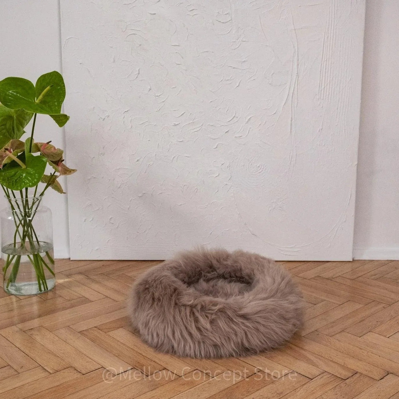 Portada cuadrada premium de Cama redonda de piel natural para mascotas - greige - Tu Peludo Premium
