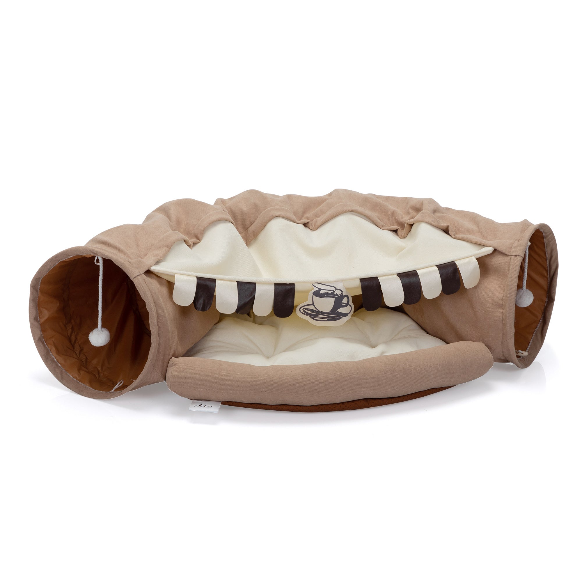 Foldable Katze Tunnel Bed For Indoor Cats, Washable Katze Skin Tunnel With Hanging Toys And Mats, marron Color