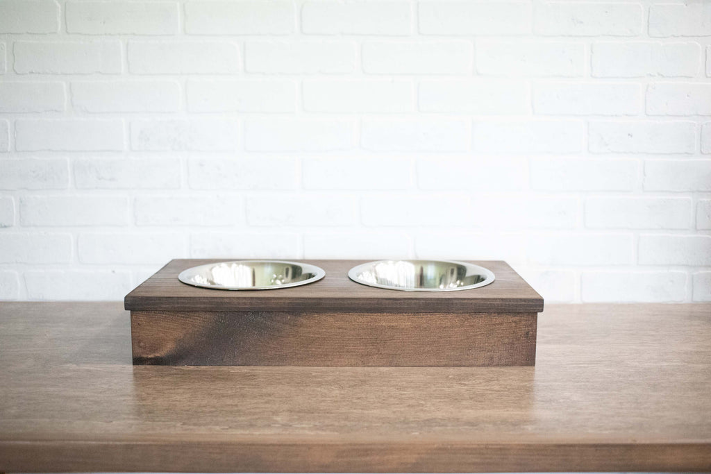 Hund Food Stand, Wooden Haustier Feeder with Stainless Steel Bowls