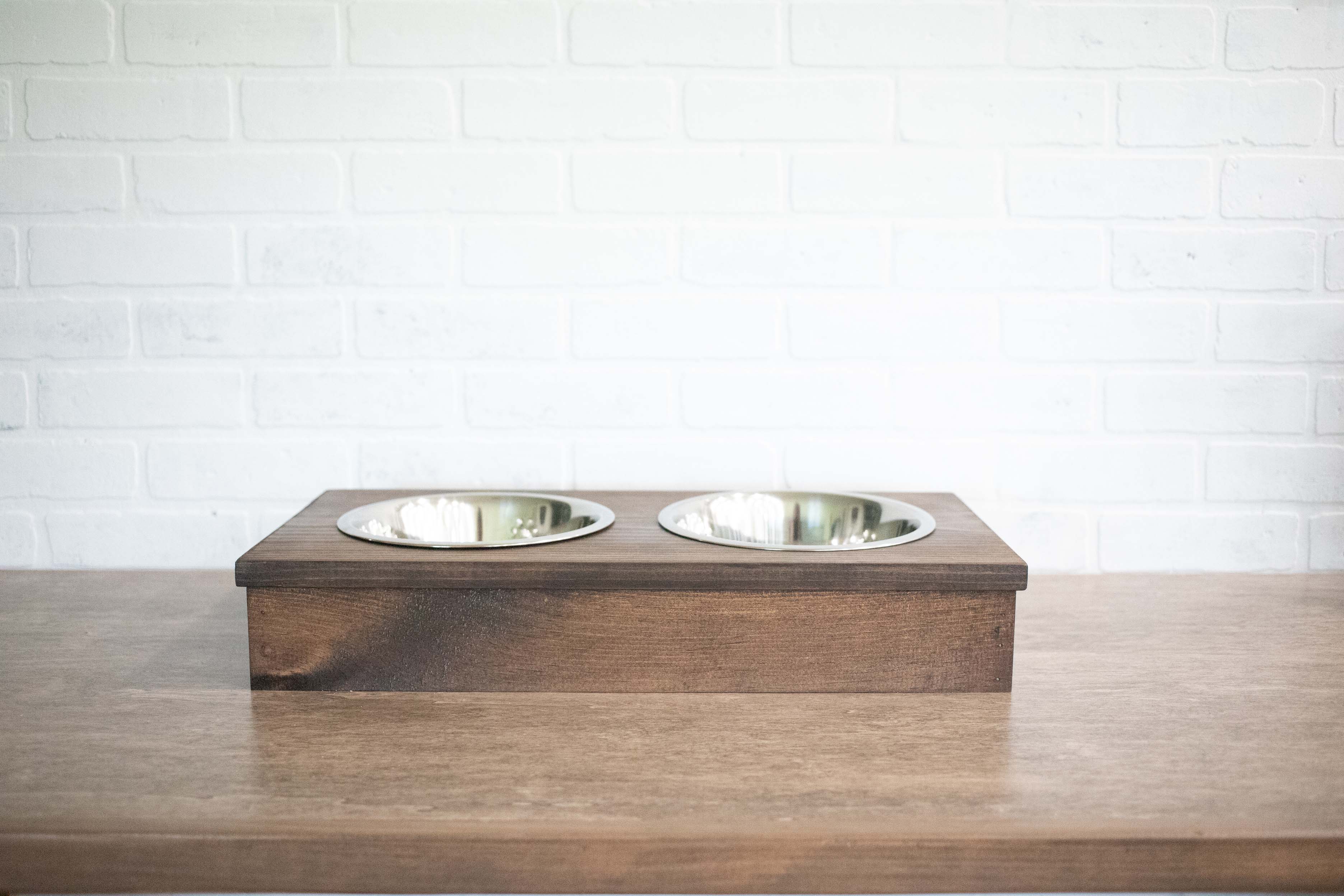 Hund Food Stand, Wooden Haustier Feeder with Stainless Steel Bowls