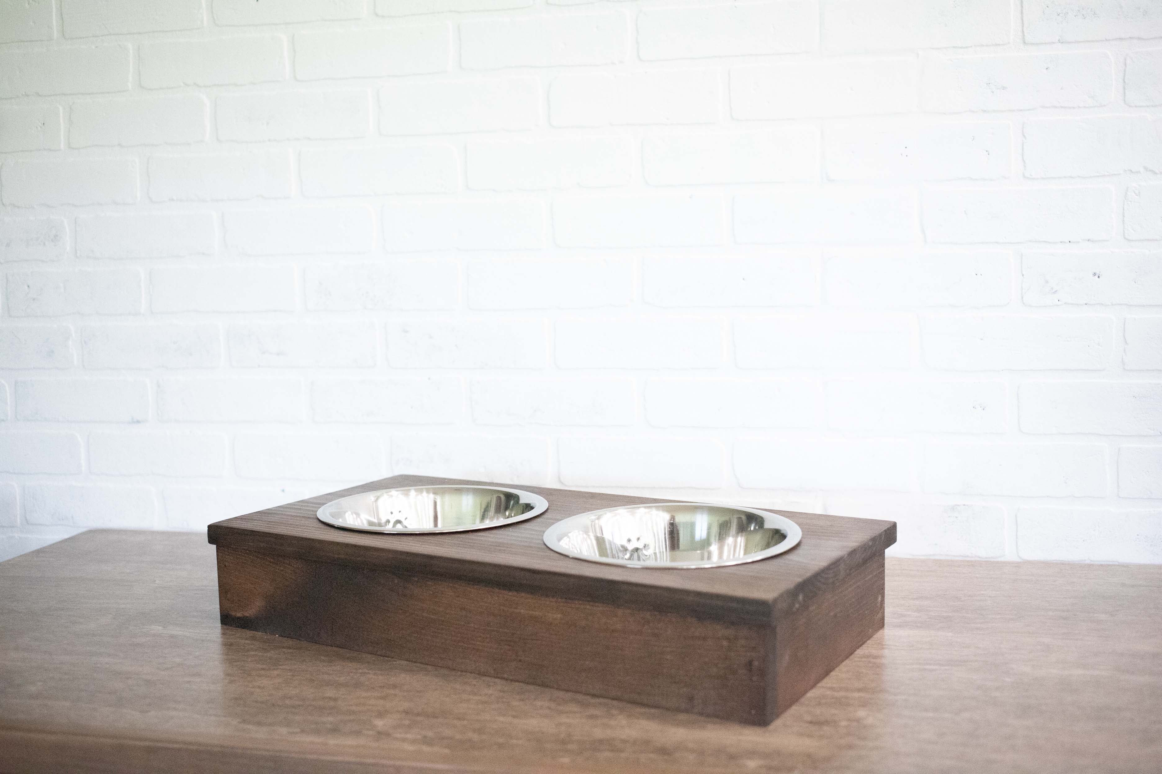 Chien Food Stand, Wooden animal Feeder with Stainless Steel Bowls