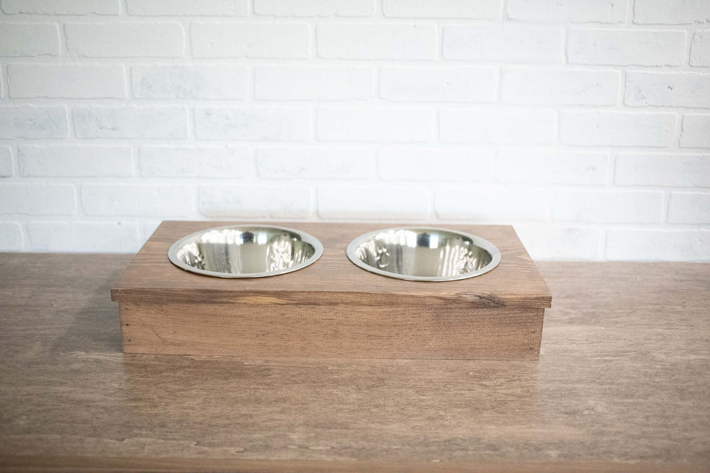 Hund Food Stand, Wooden Haustier Feeder with Stainless Steel Bowls