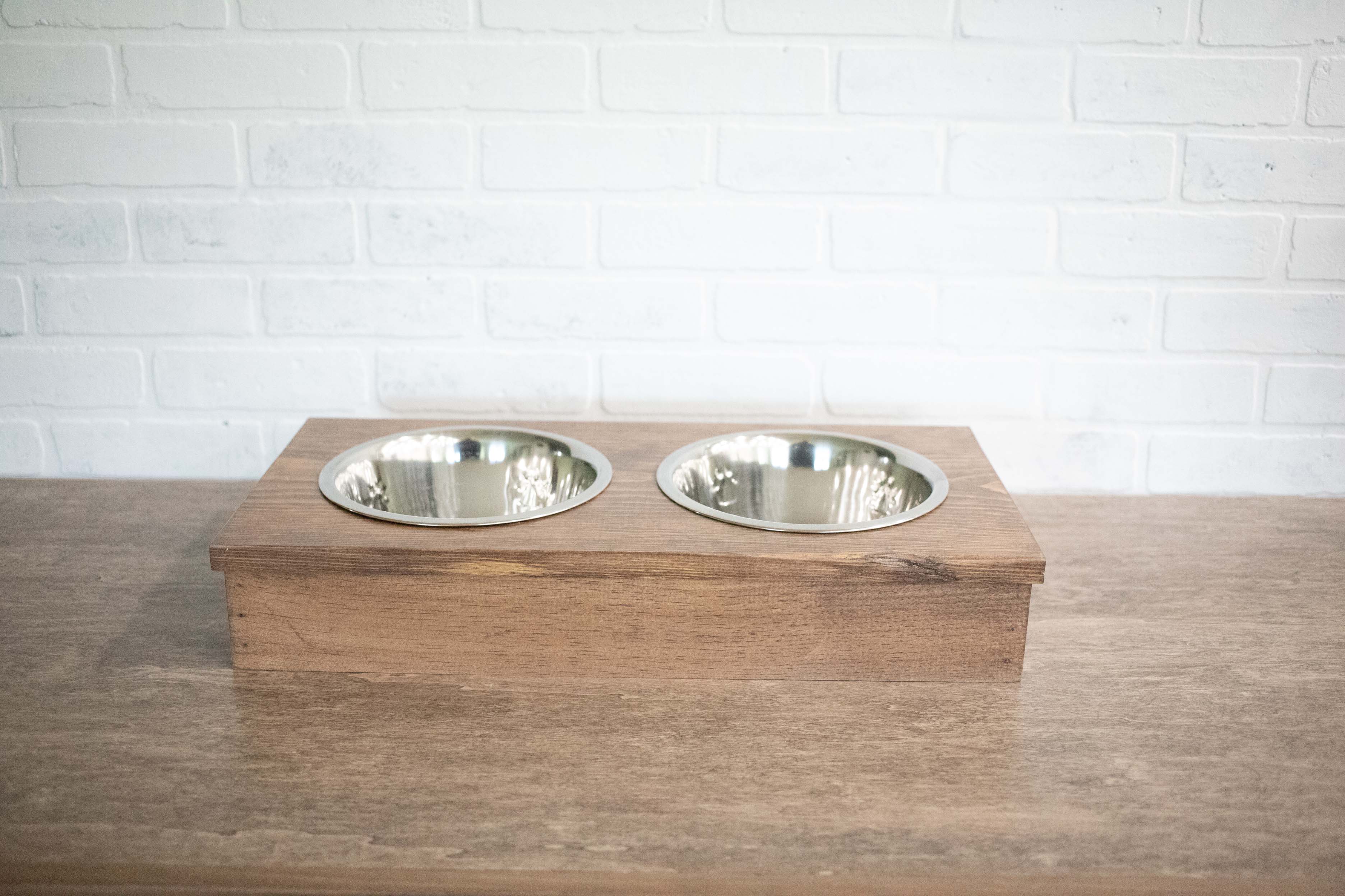 Chien Food Stand, Wooden animal Feeder with Stainless Steel Bowls