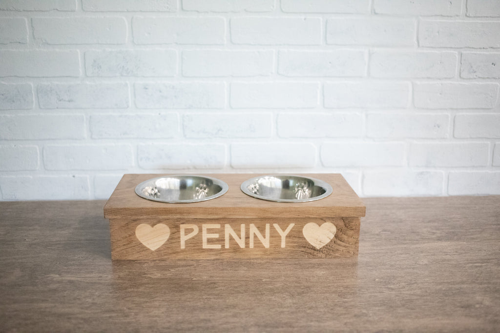 Hund Food Stand, Wooden Haustier Feeder with Stainless Steel Bowls