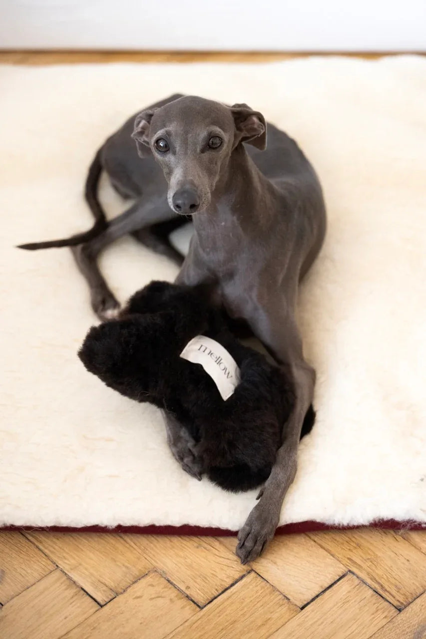 Natural piel de oveja perro Toy - Bone - negro