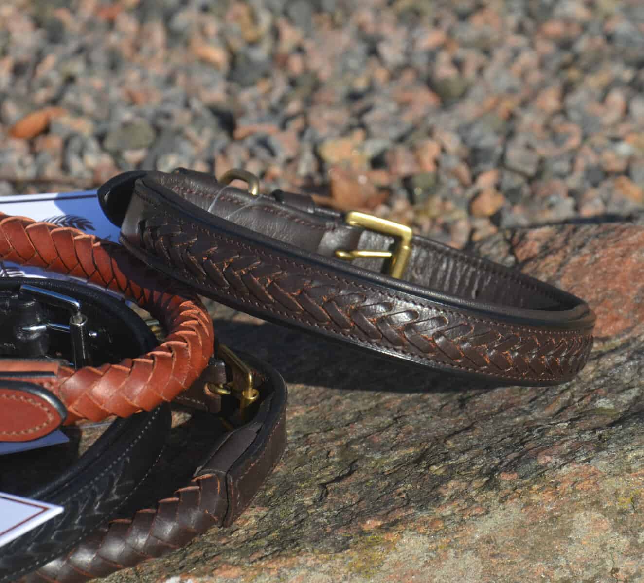 Premium Collar para perro in plaited natural tanned leather